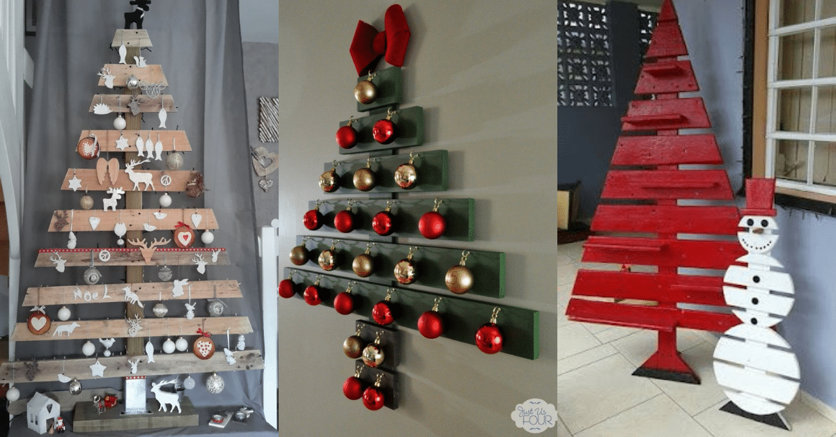 arvores de Natal feitas com pallets de madeira