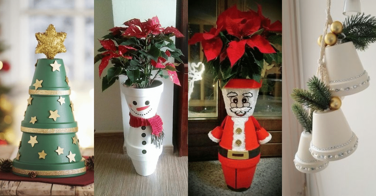 decoracao de natal feita com vasos