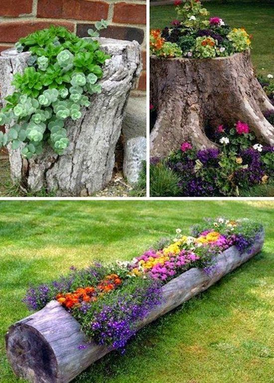 ideias diferentes decorar jardim madeira troncos