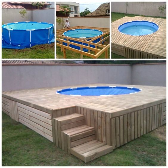 ideias diferentes decorar jardim paletes piscina