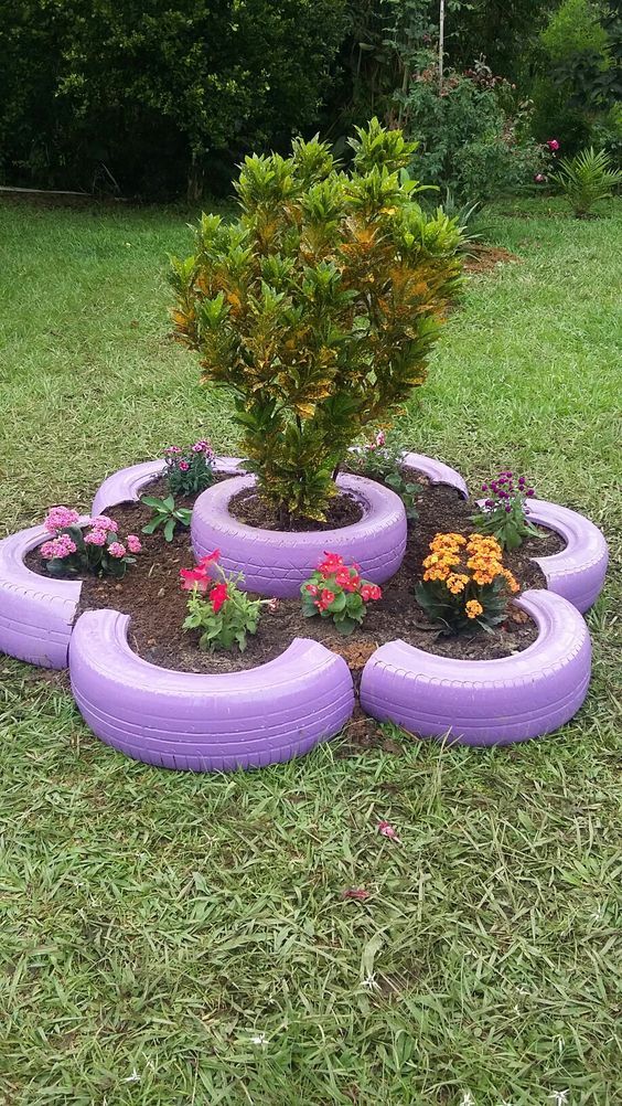 ideias diferentes decorar jardim pneus