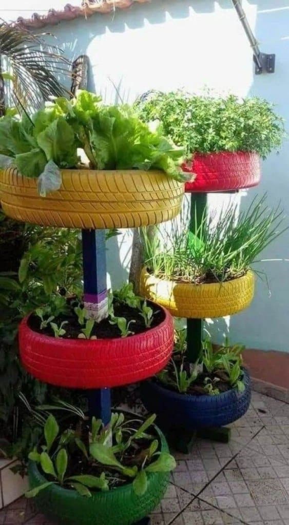 vasos feitos pneus jardim 10