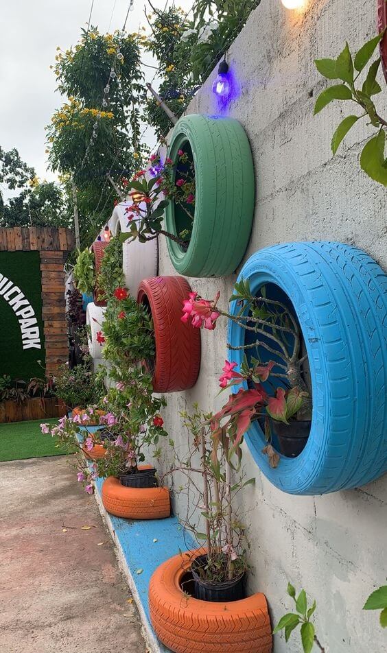 vasos feitos pneus jardim 9